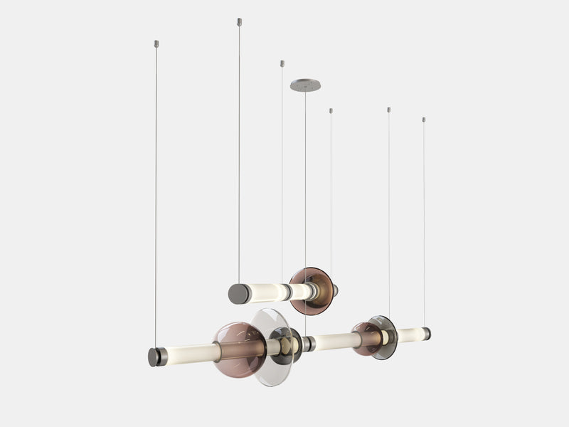 The Luna Chandelier 2-tier is a modern glass chandelier and a perfect statement piece for anywhere within the home or hospitality space. An opportunity to create a unique and enticing lighting solution, as it encompasses a modular design format, this light is customisable to your choices to create a bespoke chandelier.