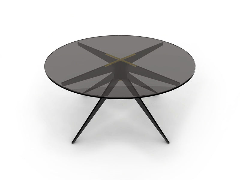 Bring mid-century style home with the Dean coffee table from Gabriel Scott. Industrial in design with elegant lines, it features a sleek, rounded glass tabletop with the brand’s signature black and brass finishes.