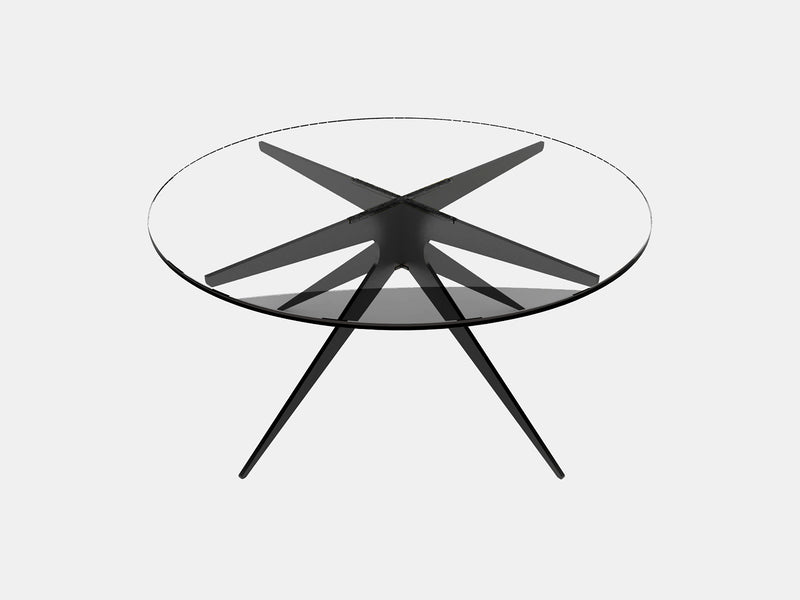 Bring mid-century style home with the Dean coffee table from Gabriel Scott. Industrial in design with elegant lines, it features a sleek, rounded glass tabletop with the brand’s signature black and brass finishes.