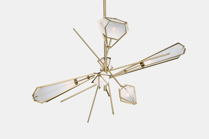 A veritable showstopper, the Harlow Large Chandelier offers luxury in an elegant starburst of light that reflects and refracts through its mold-blown glass shade. Not only designed as a contemporary steel chandelier this made-to-order lighting fixture is also available in bronze, copper, nickel and brass.
