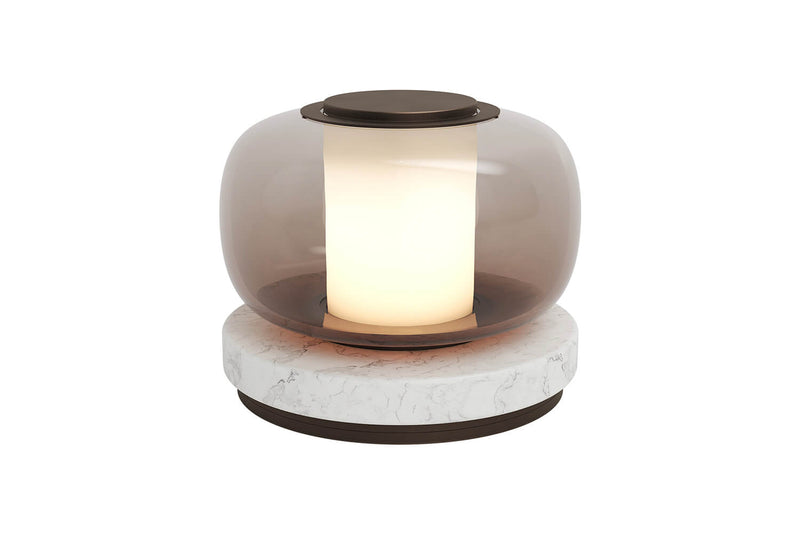 A high end desk lamp created with a sophisticated mix of glass and stone, the Luna A desk lamp stands out by the softness of its shapes and lines and is controlled by an elegant inline dimmer. The Luna A desk lamp by contemporary designer, Gabriel Scott, is the perfect desk lamp for a high end private office.