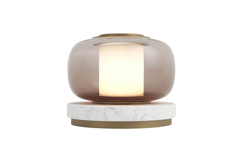A high end desk lamp created with a sophisticated mix of glass and stone, the Luna A desk lamp stands out by the softness of its shapes and lines and is controlled by an elegant inline dimmer. The Luna A desk lamp by contemporary designer, Gabriel Scott, is the perfect desk lamp for a high end private office.