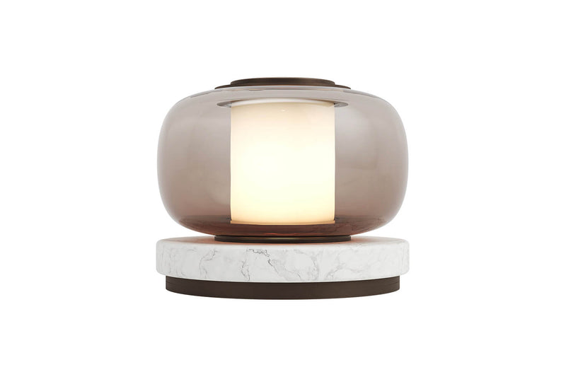 A high end desk lamp created with a sophisticated mix of glass and stone, the Luna A desk lamp stands out by the softness of its shapes and lines and is controlled by an elegant inline dimmer. The Luna A desk lamp by contemporary designer, Gabriel Scott, is the perfect desk lamp for a high end private office.