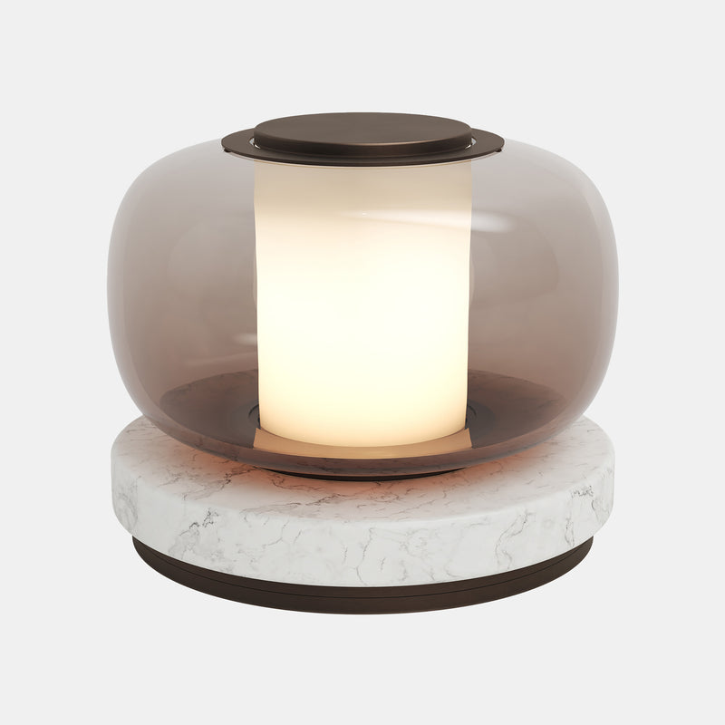 A high end desk lamp created with a sophisticated mix of glass and stone, the Luna A desk lamp stands out by the softness of its shapes and lines and is controlled by an elegant inline dimmer. The Luna A desk lamp by contemporary designer, Gabriel Scott, is the perfect desk lamp for a high end private office.