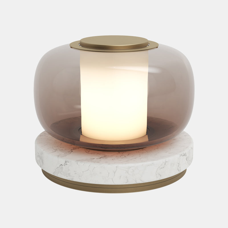 A high end desk lamp created with a sophisticated mix of glass and stone, the Luna A desk lamp stands out by the softness of its shapes and lines and is controlled by an elegant inline dimmer. The Luna A desk lamp by contemporary designer, Gabriel Scott, is the perfect desk lamp for a high end private office.