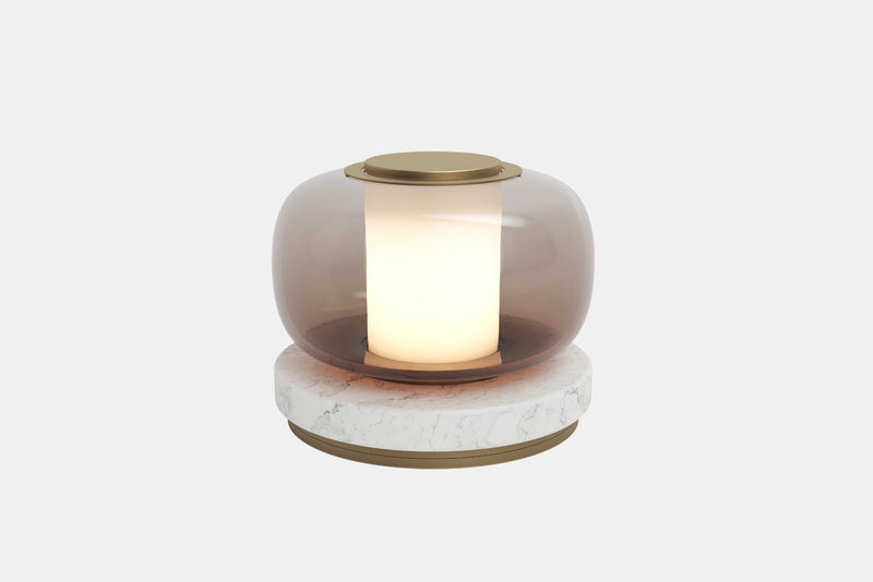A high end desk lamp created with a sophisticated mix of glass and stone, the Luna A desk lamp stands out by the softness of its shapes and lines and is controlled by an elegant inline dimmer. The Luna A desk lamp by contemporary designer, Gabriel Scott, is the perfect desk lamp for a high end private office.