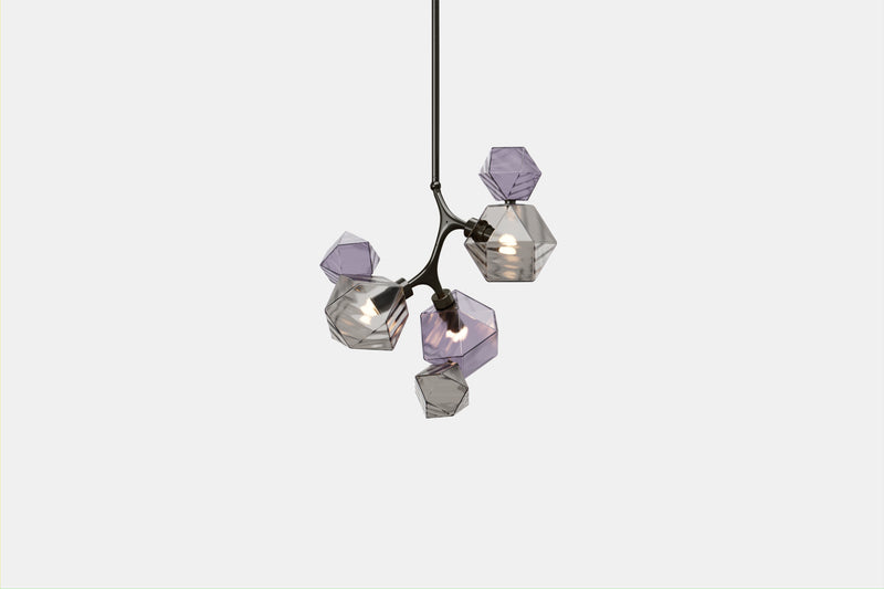 Welles Pendant by David Rockwell, Smoked Purple & Gray Glass