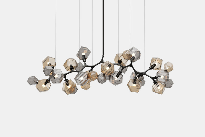 Welles Long Chandelier 17, Smoked Bronze & Smoked Gray Glass