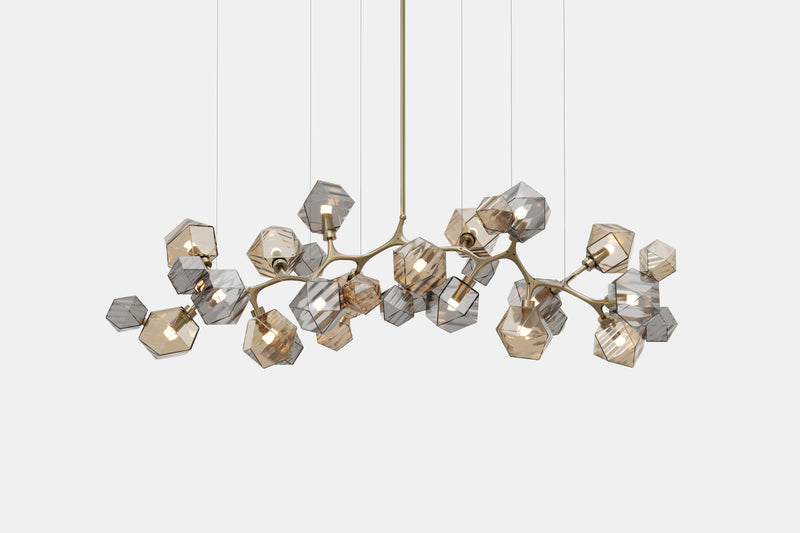 Welles Long Chandelier 17, Smoked Bronze & Smoked Gray Glass