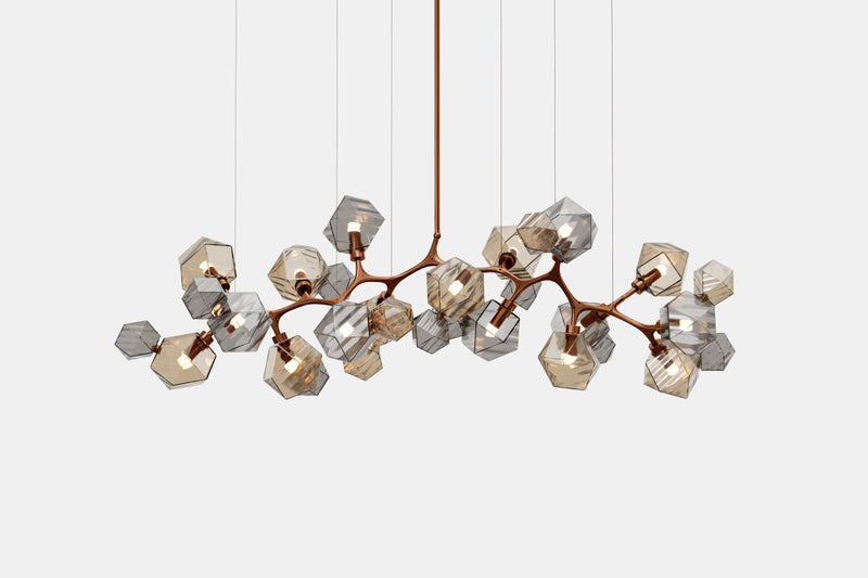 Welles Long Chandelier 17, Smoked Bronze & Smoked Gray Glass