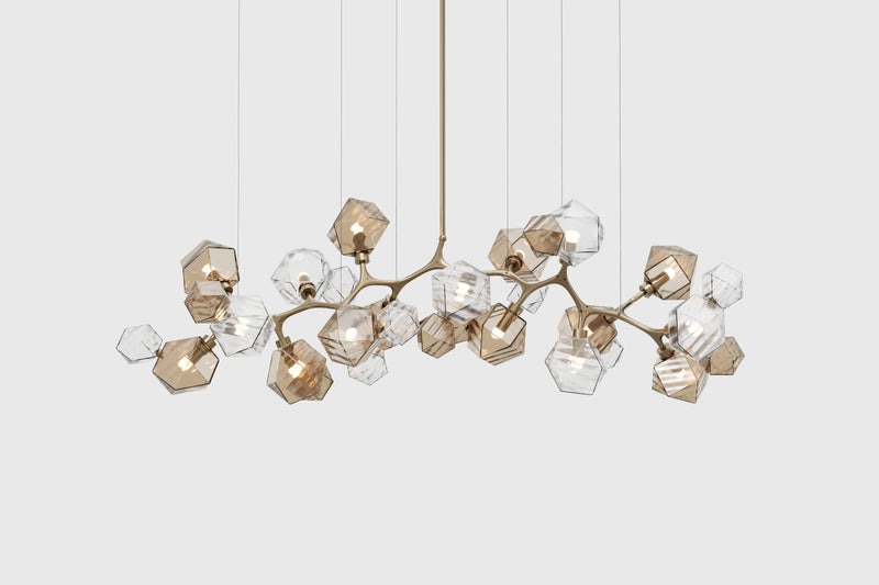 Welles Long Chandelier 17, Smoked Bronze & Smoked Gray Glass