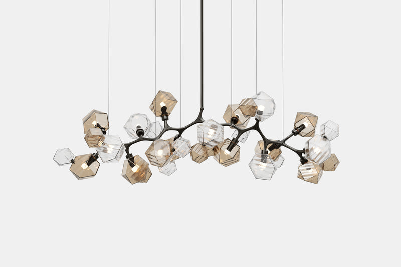 Welles Long Chandelier 17, Smoked Bronze & Smoked Gray Glass