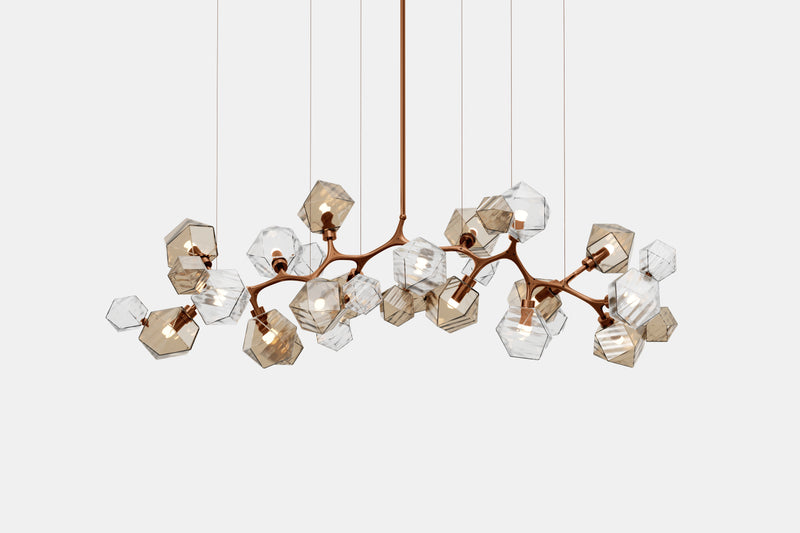 Welles Long Chandelier 17, Smoked Bronze & Smoked Gray Glass