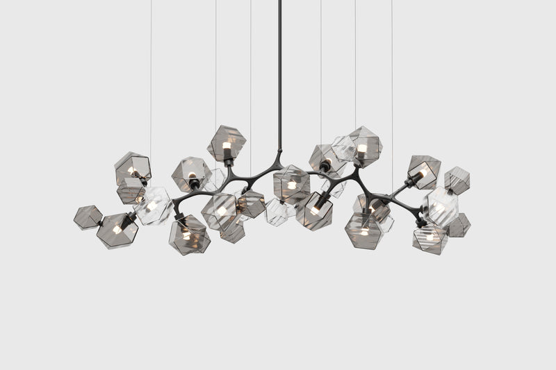 Welles Long Chandelier 17, Smoked Bronze & Smoked Gray Glass