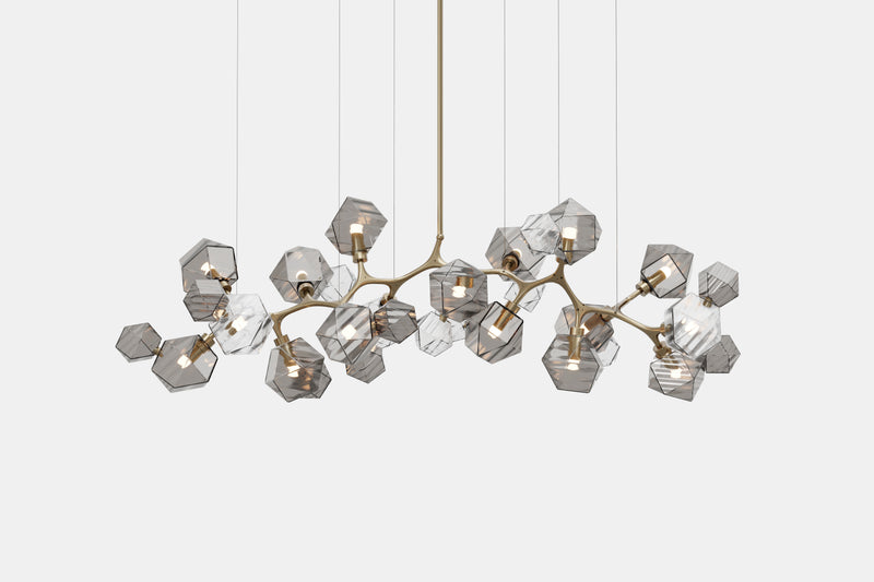 Welles Long Chandelier 17, Smoked Bronze & Smoked Gray Glass