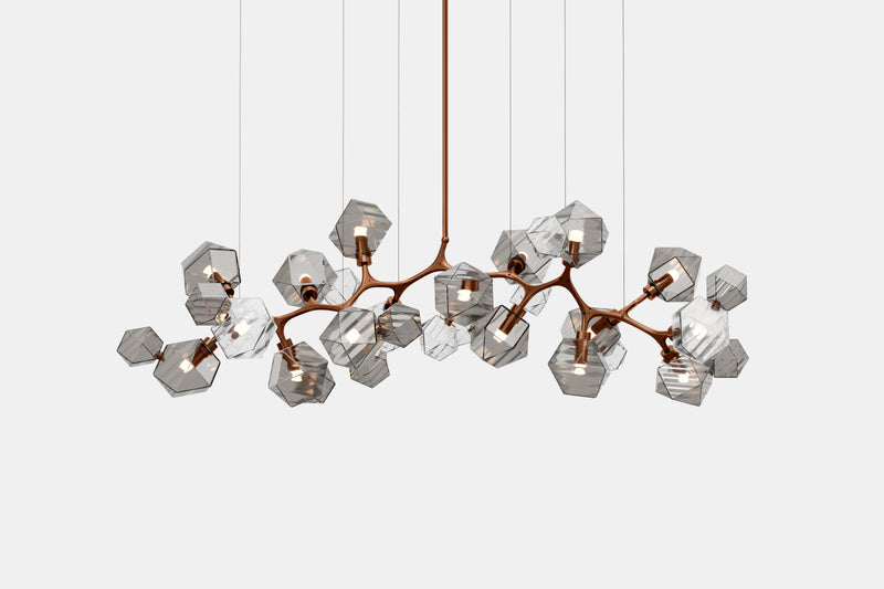 Welles Long Chandelier 17, Smoked Bronze & Smoked Gray Glass