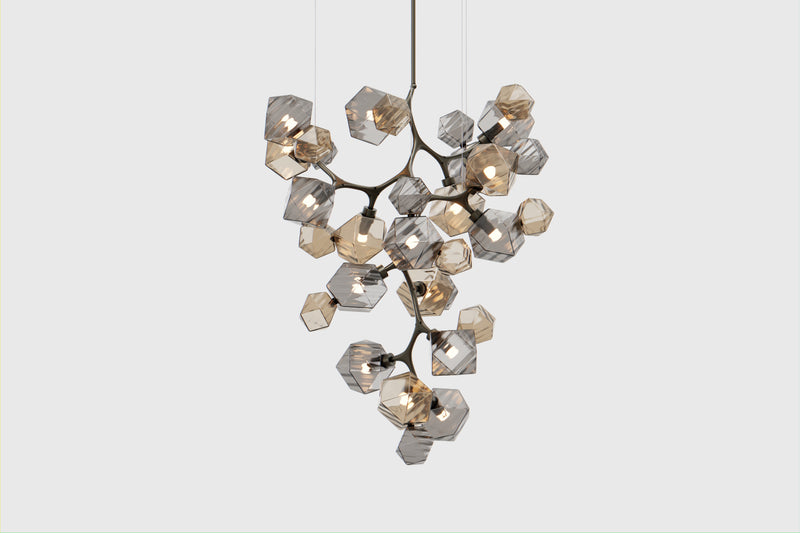 Welles Central Chandelier by David Rockwell, Smoked Bronze & Gray Glass