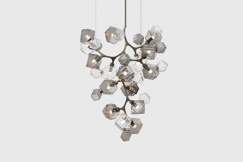 Welles Central Chandelier by David Rockwell, Smoked Gray & Clear Glass