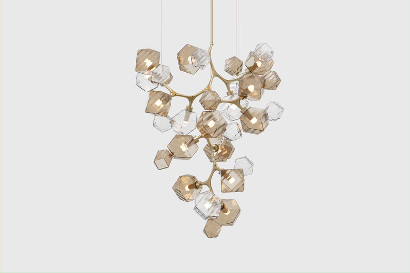 Welles Central Chandelier by David Rockwell, Smoked Bronze & Gray Glass