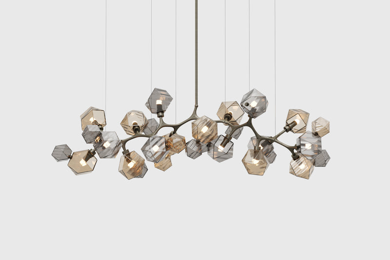 Welles Long Chandelier 17, Smoked Bronze & Smoked Gray Glass