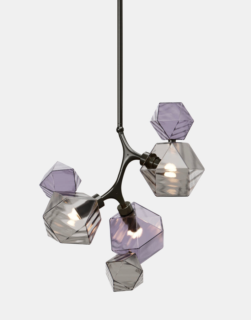 Welles Pendant by David Rockwell, Smoked Purple & Gray Glass