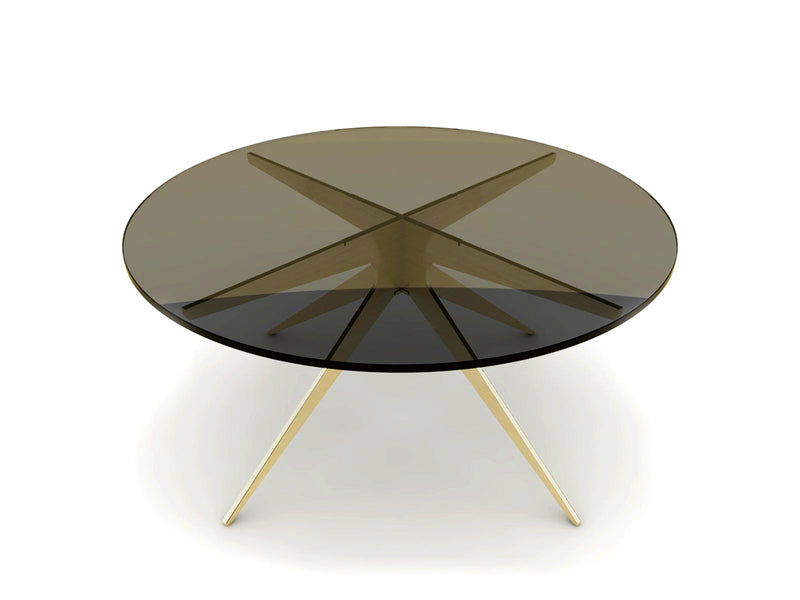 Bring mid-century style home with the Dean coffee table from Gabriel Scott. Industrial in design with elegant lines, it features a sleek, rounded glass tabletop with the brand’s signature black and brass finishes.