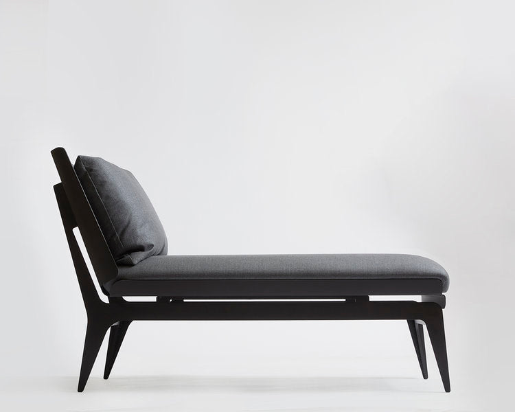 Made by hand in our Montreal studio, Gabriel Scott’s Boudoir Chaise adds elegance to any living or  bedroom space.